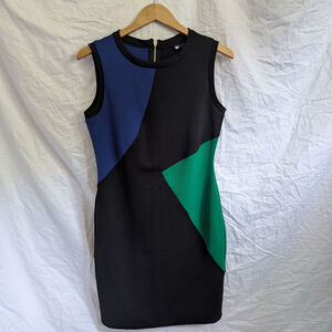 VTG Carole Little Sleeveless Color Block Geometric Sheath Dress Sz 10 Office